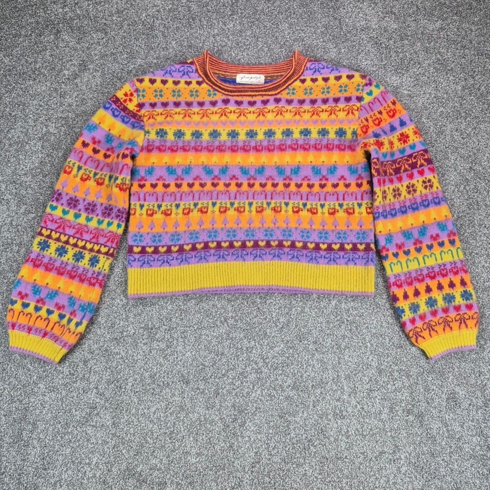 Free People Favorite Things Sweater Women Small Multicolor Fair Isle Wool Blend